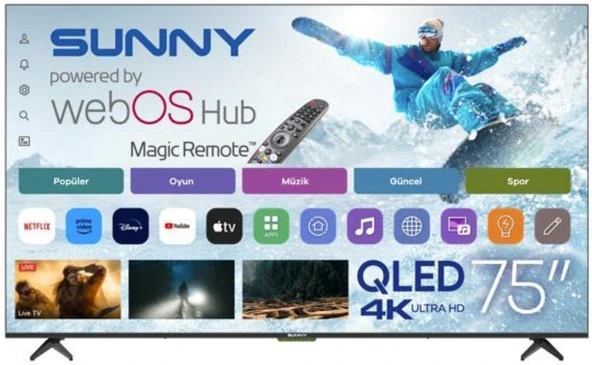 Sunny SN75QLEDM-W02M 4K Ultra HD 75'' 190 Ekran Uydu Alıcılı WebOS Smart QLED TV ürün görseli 1