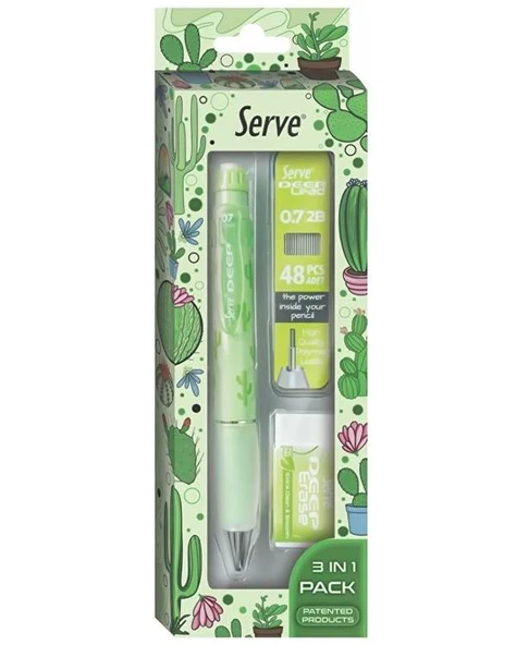 Serve Deep Doğa Temalı Mekanik Versatil 3 lü Set Elma Yeşili Kaktüs ürün görseli 1