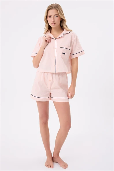 MARISILK™ SEASTRIPE Kadın Yazlık Şortlu Crop Gömlekli Pijama & Lounge Takımı ürün görseli 1