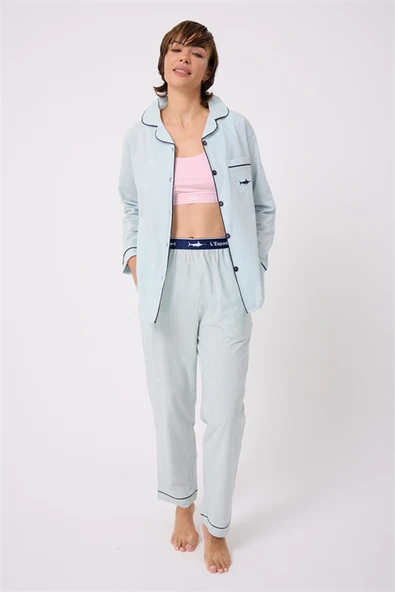 MARISILK™ SEASTRIPE Premium Dokuma Uzun Kollu Uzun Pantolonlu Kadın Pijama & Lounge Takımı ürün görseli 1