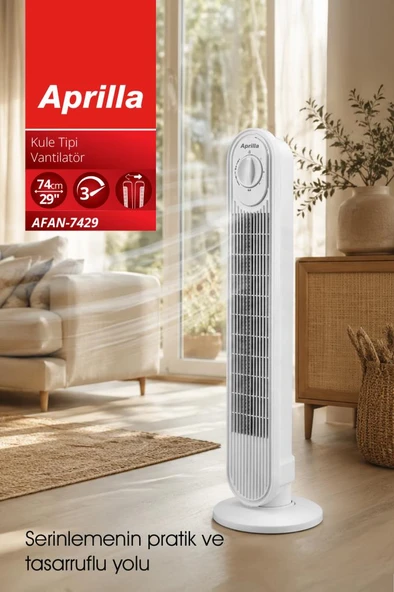 Aprilla AFAN-7429 Kule Tipi Vantilatör | 74 cm & 3 Kademe & 80° Salınım & Şık Tasarım ürün görseli 1
