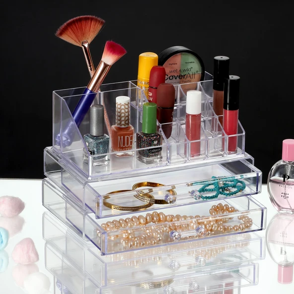 2 Katlı Çekmeceli Makyaj Düzenleyici Organizer Set ürün görseli 1