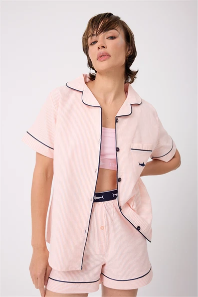 MARISILK™ Kadın Yazlık Şortlu Uzun Gömlekli Pijama & Lounge Takımı ürün görseli 1