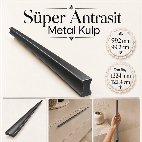 Özen 992 mm 1224 mm Düz Süper Antrasit Mobilya Kulp Uzun Çekmece Dolap Kapak Kulpu Modern Metal Kulp ürün görseli 1