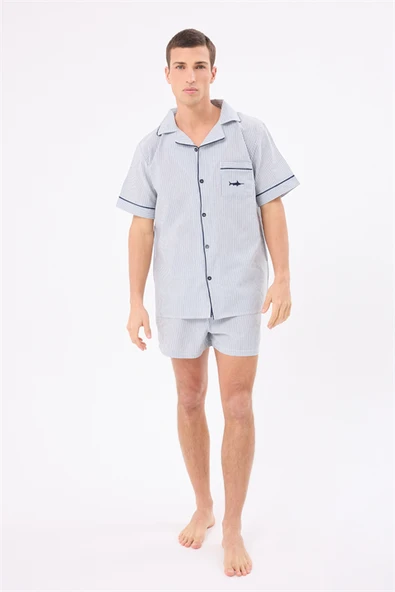 MARISILK™ SEASTRIPE Erkek Yazlık Şortlu Gömlekli Pijama & Lounge Takımı ürün görseli 1