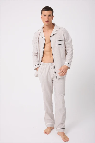 L'ESPADON MARISILK™ Premium Dokuma Uzun Kollu Uzun Paçalı Erkek Pijama Takımı ürün görseli 1