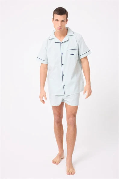MARISILK™ SEASTRIPE Erkek Yazlık Şortlu Gömlekli Pijama & Lounge Takımı ürün görseli 1