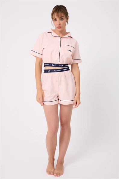 MARISILK™ SEASTRIPE Kadın Yazlık Şortlu Crop Gömlekli Pijama & Lounge Takımı ürün görseli 1