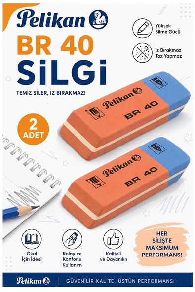 Kırmızı Mavi Silgi 2 Adet Pelikan Sp40 Kurşun Kalem Tükenmez Pilot Kalem Silgi Ufalanmayan Okul Büro Yerli Üretim Ekstra ürün görseli 1