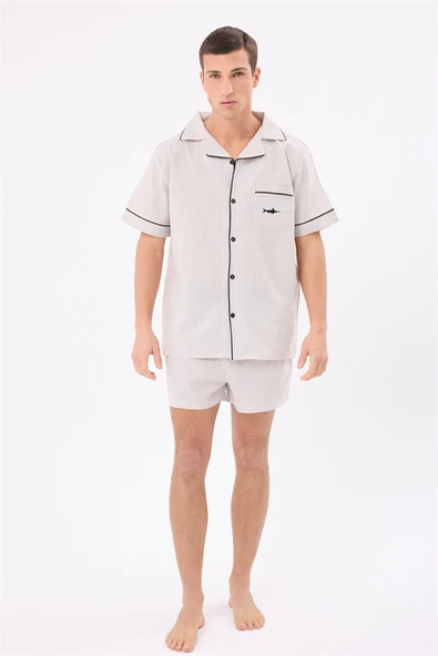 MARISILK™ SEASTRIPE Erkek Yazlık Şortlu Gömlekli Pijama & Lounge Takımı ürün görseli 1