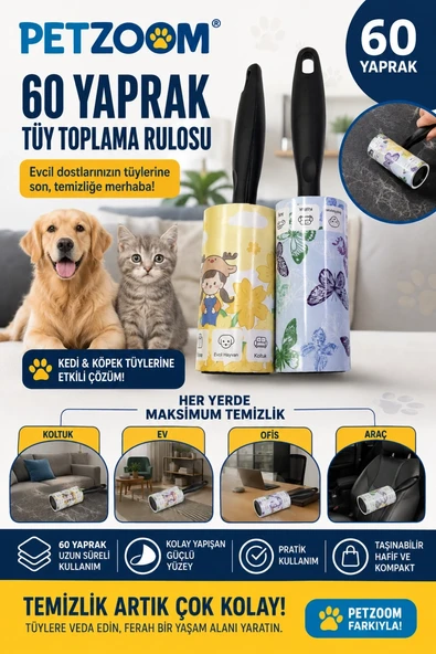 60 Yaprak Tüy Toplama Rulosu Kedi Köpek Tüy Toplayıcı Ev Koltuk Araç Ofis Temizlik Rulosu ürün görseli 1
