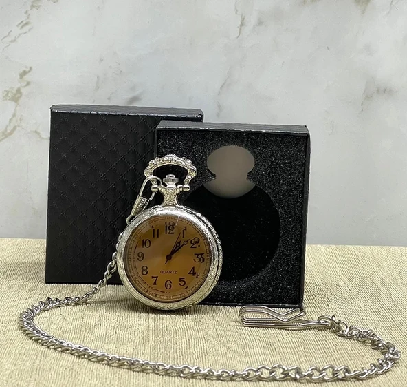 Özel Kutulu Camlı Gümüş Köstekli Saat Alk4661 ürün görseli 1