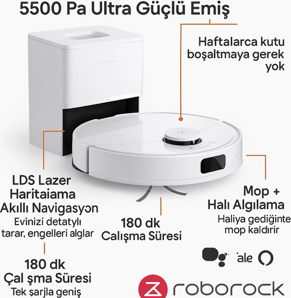 Roborock Q8 Max Pro Plus Robot Süpürge Beyaz TEŞHİR - Resim 5
