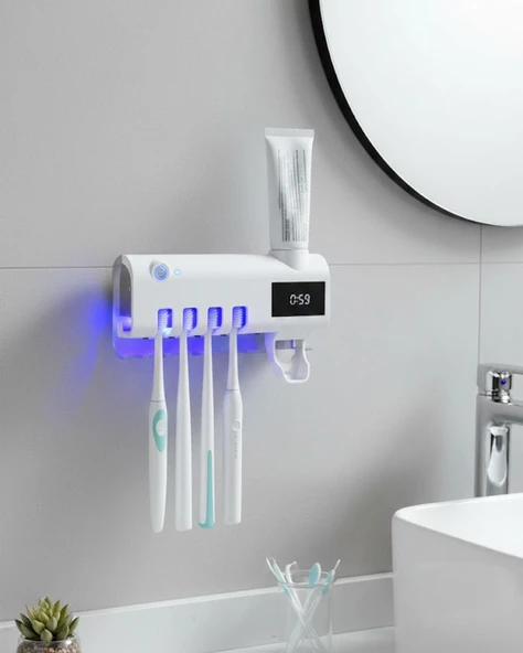 Sensörlü Uv Sterilize Diş Fırçası Tutucu Ve Macun Sıkma Aparatı ürün görseli 1