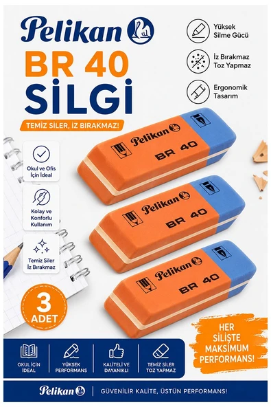 Kırmızı Mavi Silgi 3 Adet Pelikan Sp40 Kurşun Kalem Tükenmez Pilot Kalem Silgi Ufalanmayan Okul Büro Yerli Üretim Ekstra ürün görseli 1