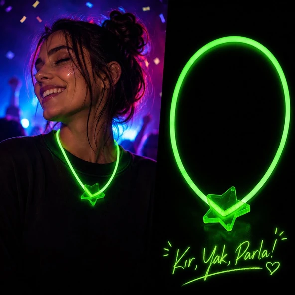 Glow Kolye Neon Fosforlu Işıklı Kolye Yeşil Renk ürün görseli 1