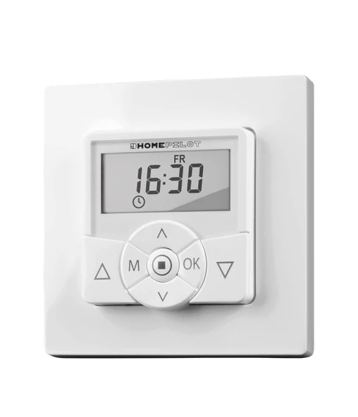 HOMEPILOT panjur zamanlayıcı premium lite | Borulu motor için haftalık program ve rastgele işlevli basit panjur kontrolü | Dijital zamanlayıcılı zaman anahtarı, 230 V sıva altı montajlı, beyaz ürün görseli 1