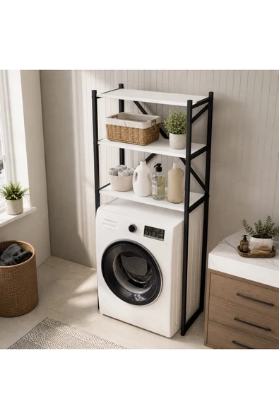 AYZ Çamaşır Makinesi Üstü Düzenleyici Raf Banyo Rafı Mutfak Rafı Deterjanlık Havlu Rafı Kiler Erzak Çok Amaçlı Metal Organizer Braga ürün görseli 1