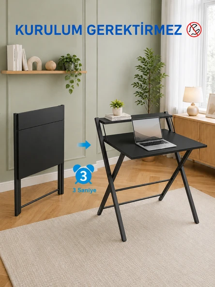 Unisoft Dobo Metal Ayaklı Laptop Masası Katlanır Çalışma Masası Laptop Sehpası Siyah - Siyah ürün görseli 1