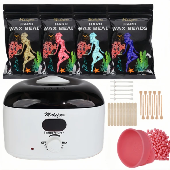 Makeforu Brezilya Ağda Seti - Dijital Isıtıcılı Bikini ve Tüm Vücut Epilasyon 4 Kokulu Ağda Boncukları ve 33 Silikon Aletler - Kadınlar ve Erkekler için Evde Ağda, Yüz ve Vücut Bakımı (Beyaz) ürün görseli 1