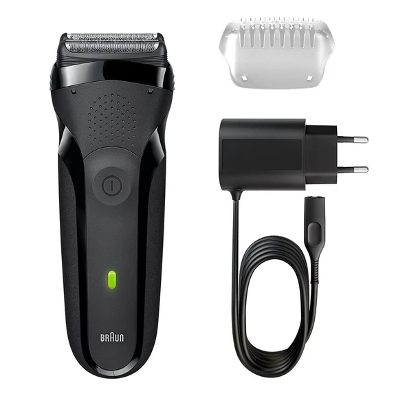 Braun Series 3 Erkek Elektrikli Tıraş Makinesi, 3 Esnek Bıçaklı, Şarj Edilebilir ve Kablosuz, 2 Pimli Birleşik Krallık Fişi, 300, Siyah Tıraş Makinesi ürün görseli 1