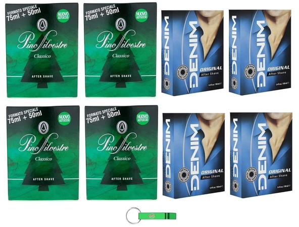 Test paketi 4x Pino Silvestre Tıraş Sonrası 125ml + 4x Denim Tıraş Sonrası 100ml, Orijinal Klasik Tıraş Sonrası Cildi taze tutmak için mükemmel + Beni Culinari Ücretsiz anahtarlık ürün görseli 1