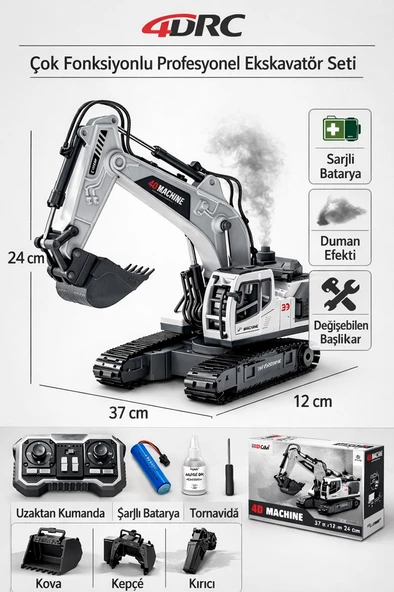 Uzaktan Kumandalı 3 Başlıklı Duman Atan Şarjlı Metal İş Makinesi Kepçe Kırıcı ürün görseli 1