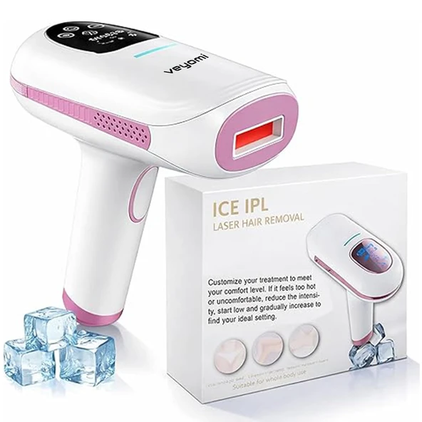 Veyomi IPL epilasyon cihazı buz soğutmalı Y-1107 - Jilet, koruyucu gözlük ve şarj cihazıyla kalıcı, ağrısız IPL lazer epilasyon - 9 yoğunluk seviyesi, yüz ve vücut için IPL cihazı ürün görseli 1