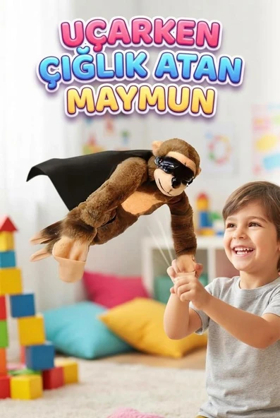 Uçarken Çığlık Atan Maymun – Eğlenceli İnteraktif 25 CM Uçan Maymun Sapan Oyuncak ürün görseli 1