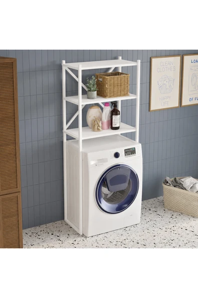AYZ Çamaşır Makinesi Üstü Düzenleyici Raf Banyo Rafı Mutfak Rafı Deterjanlık Havlu Rafı Kiler Erzak Çok Amaçlı Metal Organizer Braga Beyaz ürün görseli 1