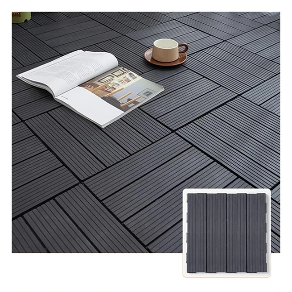 Plastik Kilitli Veranda Fayansları, 11,8 X 11,8 İnç, Dış Mekan Su Geçirmez Döşeme, Tüm Hava Koşullarına Uygun, Veranda Yer Karoları (Koyu Gri, 11.8x11.8IN/5PCS) ürün görseli 1