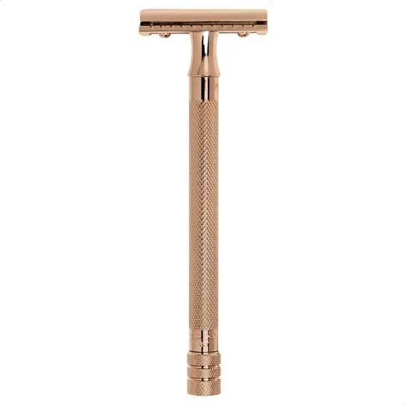 MERKUR tıraş makinesi 24G | Unisex Jiletli Tıraş Makinesi PVD Altın | Üç parçalı PVD pembe altın düz kesim tıraş makinesi | Kapalı Tarak | Islak tıraş için ideal | Pirinç sap | Almanya'da yapıldı... ürün görseli 1