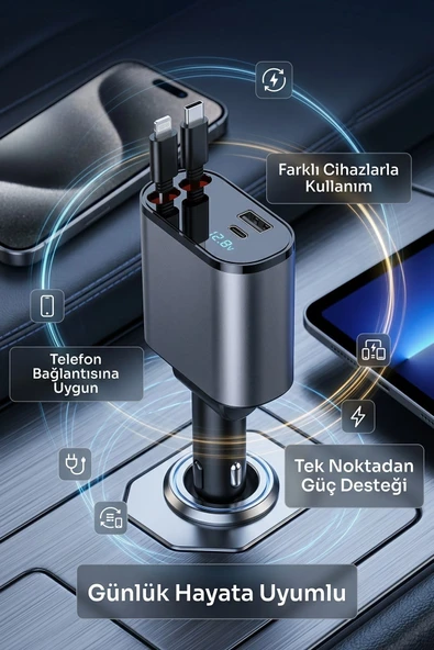 120w Hızlı Araç Şarj Cihazı | Çift Usb-c + Usb 3 Port Pd Hızlı Şarj Adaptörü ürün görseli 1
