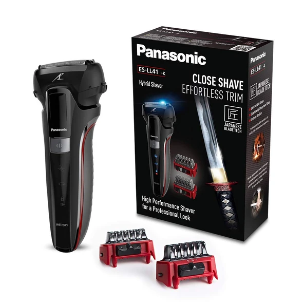 Panasonic Series 500 ES-LL41 hibrit tıraş makinesi, tıraş, düzeltme ve şekillendirme için 3'ü 1 arada tıraş makinesi, 2 aparat, siyah ürün görseli 1