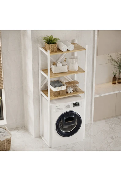 AYZ Çamaşır Makinesi Üstü Düzenleyici Raf Banyo Rafı Mutfak Rafı Deterjanlık Havlu Rafı Kiler Erzak Çok Amaçlı Metal Organizer Braga ürün görseli 1