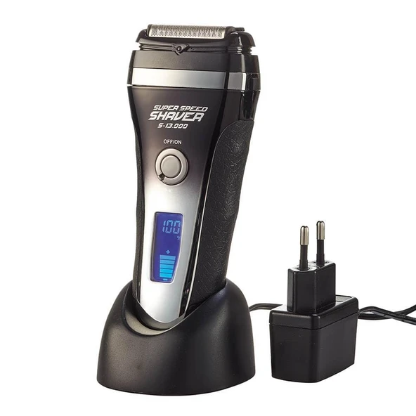 EUROtops Erkek Elektrikli Tıraş Makinesi, Düzelticili - LCD Ekran/Şarj Edilebilir/Kablosuz/İstasyon, 13000 RPM, Sigorta Anahtarı, Hızlı Şarj, 3 Bıçak, Seyahat Çantalı Islak/Kuru Tıraş Makinesi (IPX7) ürün görseli 1