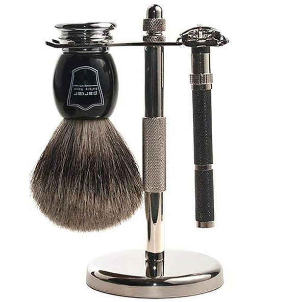 Parker Jiletli Tıraş Makinesi 96R Tıraş Makinesi Tıraş Seti - Saf porsuk fırçası, stand ve Parker 96R kelebek açılır tıraş bıçağı içerir ürün görseli 1