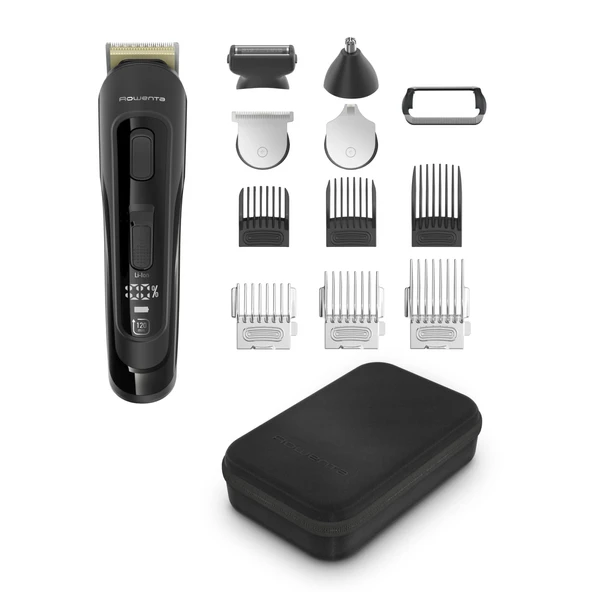 Rowenta TN9461 Selectium 12'si 1 arada hassas tıraş makinesi, sakal düzeltici, titanyum bıçaklar, 32 ayar, 0,5-17 mm, 120 dk. özerklik, dijital pil ekranı, kapsamlı aksesuarlar dahil, siyah ürün görseli 1
