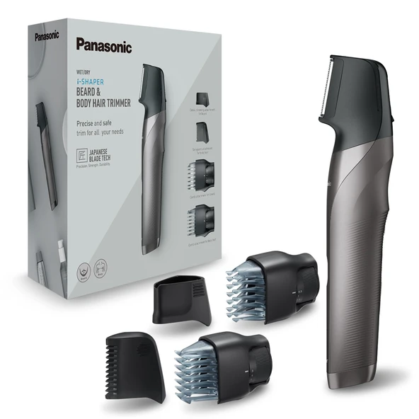 Panasonic ER-GY60-H503 Sakal ve Hassas Düzeltici 3'ü 1 arada (Şarj Edilebilir, Bıçak Şekli, i-Shaper, 4 Aparat, Paslanmaz Çelik, Hassas Bölgeler için Tarak ve Sakal Düzeltici), Gümüş ürün görseli 1