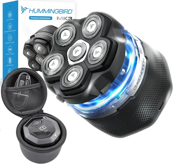 HUMMINGBIRD MK3 Kel Erkekler için Kafa Tıraş Makinesi - Islak/Kuru Elektrikli Döner Tıraş Makinesi Su Geçirmez Kablosuz USB-C Şarj Edilebilir Kafatası Tıraş Makinesi, Kılıflı ürün görseli 1