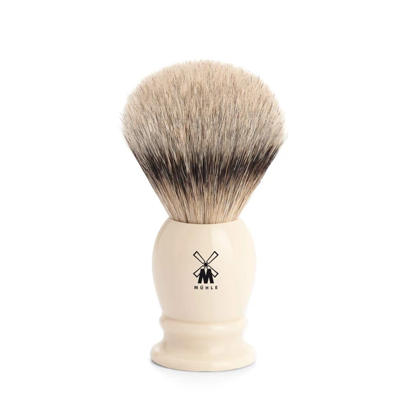 MÜHLE Classic tıraş fırçası - gümüş uçlu porsuklu tıraş fırçası - orta boy - fildişi renginde değerli reçineden yapılmış sap - el yapımı ürün görseli 1