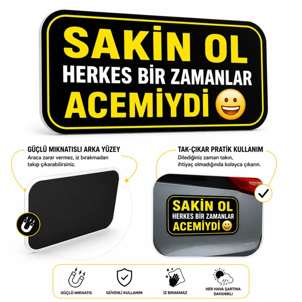 Mega Oto Market Acemi Şoför - Acemi Sürücü Magneti Tak Çıkar Manyetik Araba Bagaj Uyarı Levhası - Sakin Ol Herkes Bir Zamanlar Acemiydi ürün görseli 1