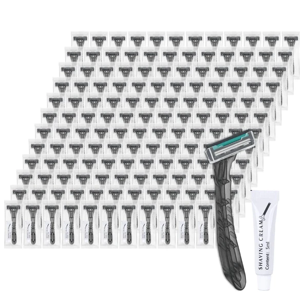 Lilingsty 100 x Toplu Gri Tek Kullanımlık Tıraş Makinesi Oteller, Barınaklar, Evsizler, Bakım Evleri, Hayır Kurumları, Kiliseler için Ayrı Ayrı Tıraş Kremi ile Sarılmış ürün görseli 1