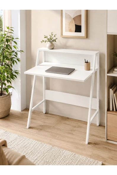 AYZ Raflı Çalışma Masası Laptop Bilgisayar Öğrenci Ders Çocuk Genç Odası Makyaj Mutfak Oyuncu Çok Amaçlı Masa Piyano BEYAZ BEYAZ ürün görseli 1
