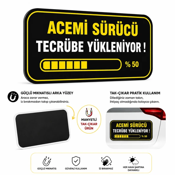 Mega Oto Market Acemi Şoför - Acemi Sürücü Magneti Tak Çıkar Manyetik Araba Bagaj Uyarı Levhası - Tecrübe Yükleniyor ürün görseli 1
