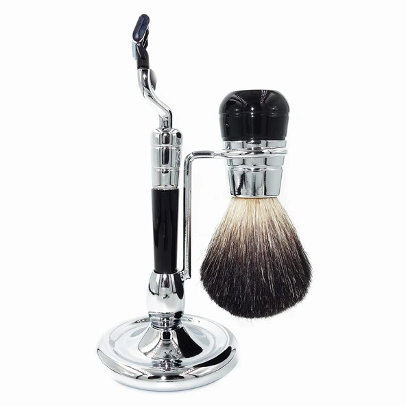Jiletlik, Erkekler için Pratik Tıraş Fırçalığı Standı, Fashion Classic Tıraş Fırçalığı Seti, 3 Katlı Tıraş Köpüğü Bardak, Sabunluk, Bakım Alet Seti (Renk : Gümüş, Ebat : 11x16) ürün görseli 1