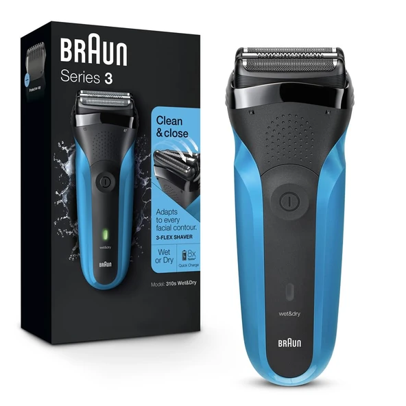 Braun Series 3 310S Şarj Edilebilir Islak&Kuru Elektrikli Tıraş Makinesi, Mavi ürün görseli 1