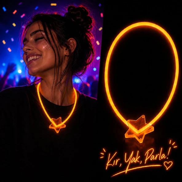 Glow Kolye Neon Fosforlu Işıklı Kolye Turuncu Renk ürün görseli 1