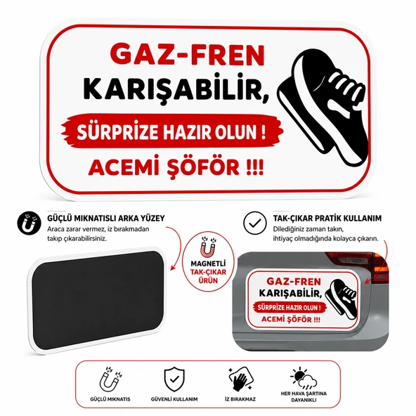 Mega Oto Market Acemi Şoför - Acemi Sürücü Magneti Tak Çıkar Manyetik Araba Bagaj Uyarı Levhası - Gaz Fren Karışabilir Sürprize Hazır Olun ürün görseli 1