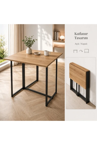 AYZ Katlanır Masa Katlanabilir Yemek Masası Mutfak Masası Balkon Masası Açılır Kapanır Portatif Çok Amaçlı Çalışma Masası Workcomo Siyah Çam ürün görseli 1